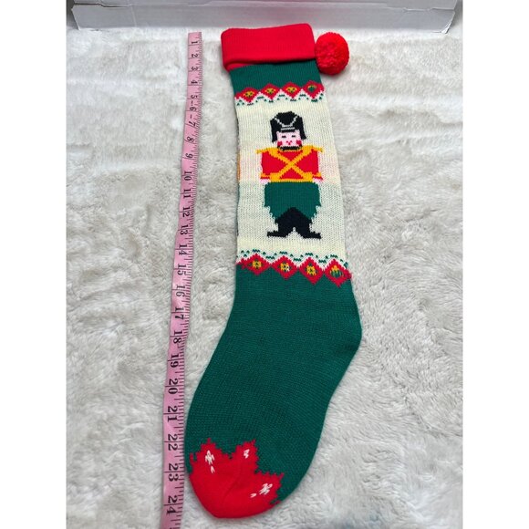 Vintage Christmas Stocking With Nutcracker Design & Pom Pom - Picture 3 of 4
